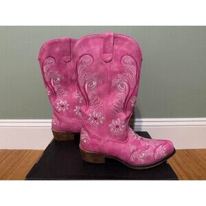 IUV Women's Cowboy Boots Pink Western Cowgirl Embroidered Pull-On Tabs Size 8.5